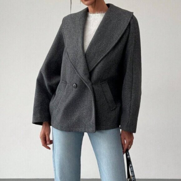 Grey Casual Women's Gray Elegant Wool Blend Lapel Coat - Picture 6 of 7